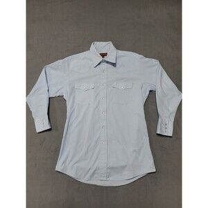 Vintage Sheplers Mens Blue Western Cowboy Pearl Snap Long Sleeve Shirt 16/32